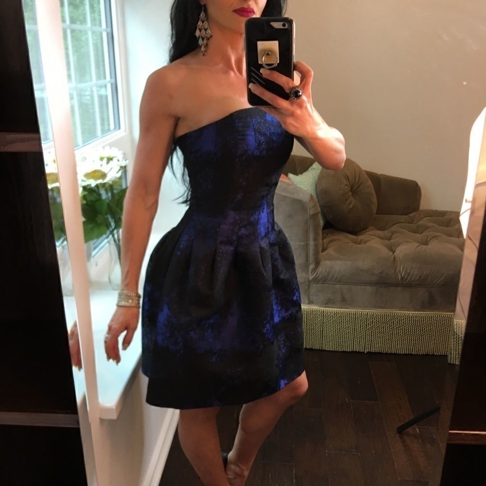 H&M blue black strapless bubble dress